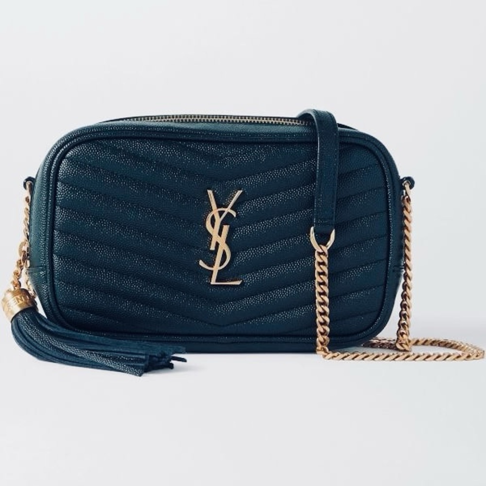 Yves Saint Laurent Green Crossbody Bag with Gold Accents